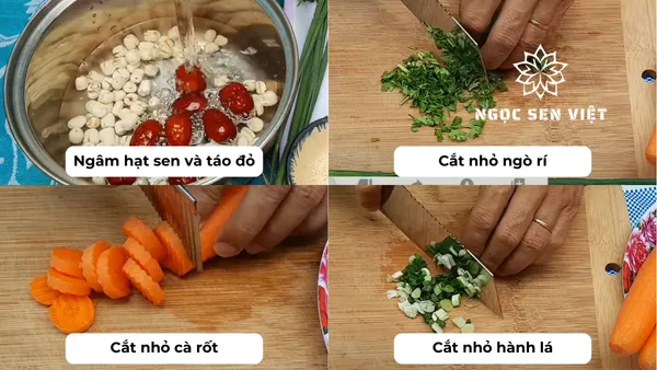 Sơ chế các nguyên liệu nấu canh giò heo hầm hạt sen táo đỏ